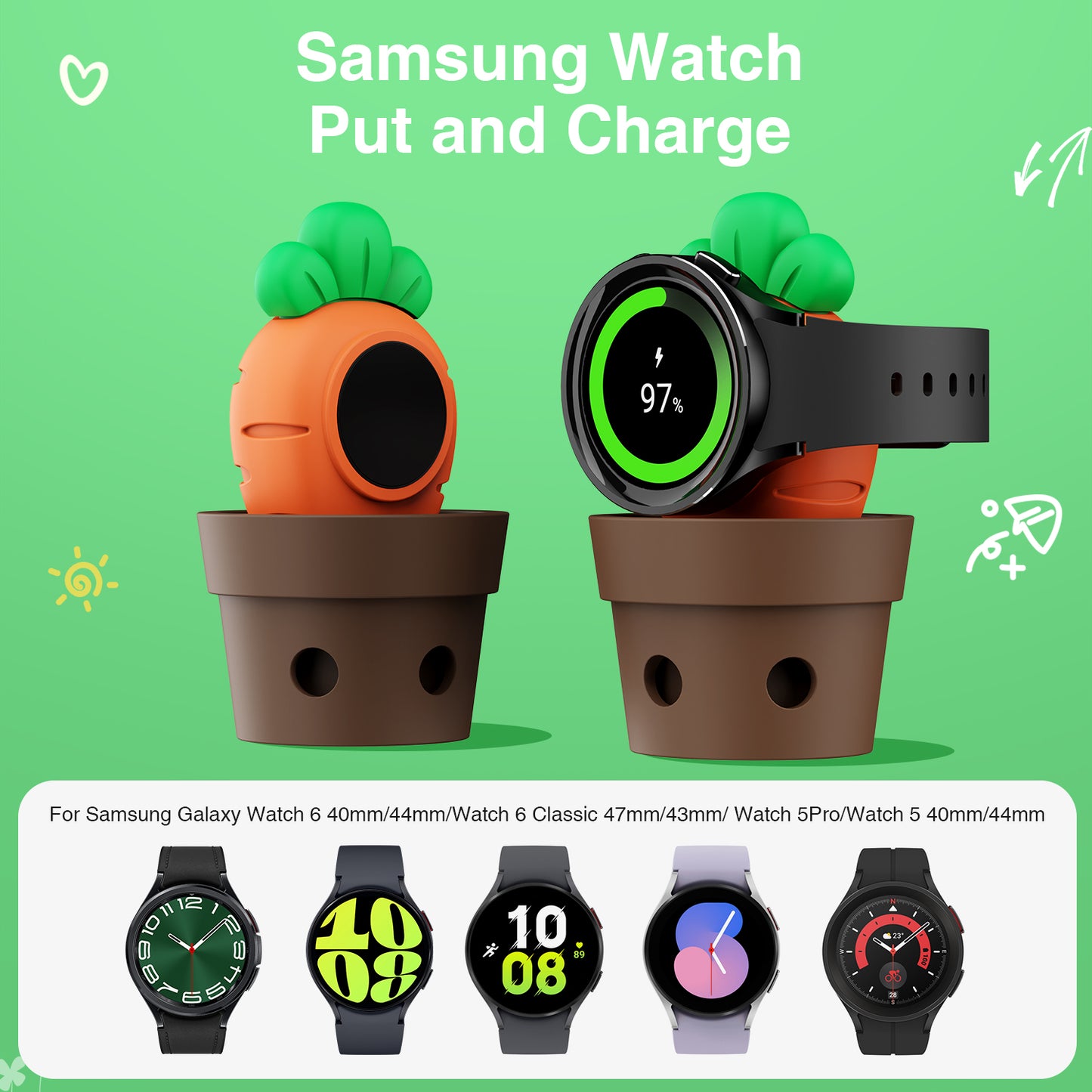 Silicone Charger Dock Holder For Samsung Galaxy Watch 6/5 40 44mm Charging Stand for Samsung Galaxy Watch 5Pro/6 Classic 43 47mm