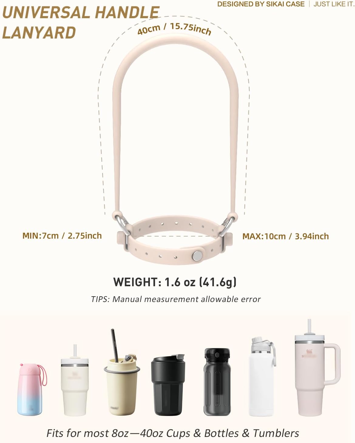 SIKAI CASE Water Bottle Handle, Silicone Water Bottle Accessories Compatible with Owala, Stanley Cups, Hydro Flask and Most 8-40oz Bottles, Lanyards with Croc Charms Hole for DIY Fun