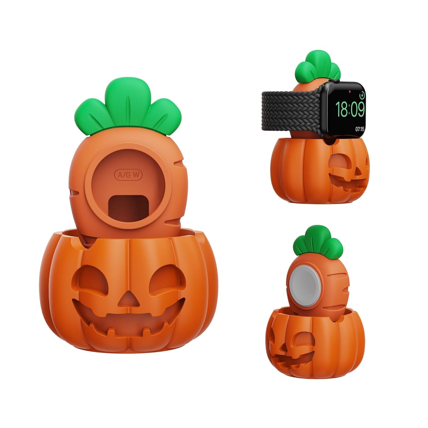 SIKAI CASE Cute Pumpkin Charger Stand Compatible with All Apple Watch Series Ultra2/Ultra/9/8/SE2/7/6/SE/5/4/3/2/1 (49mm-38mm), for iWatch Charging Dock Silicone,Supports Nightstand Mode