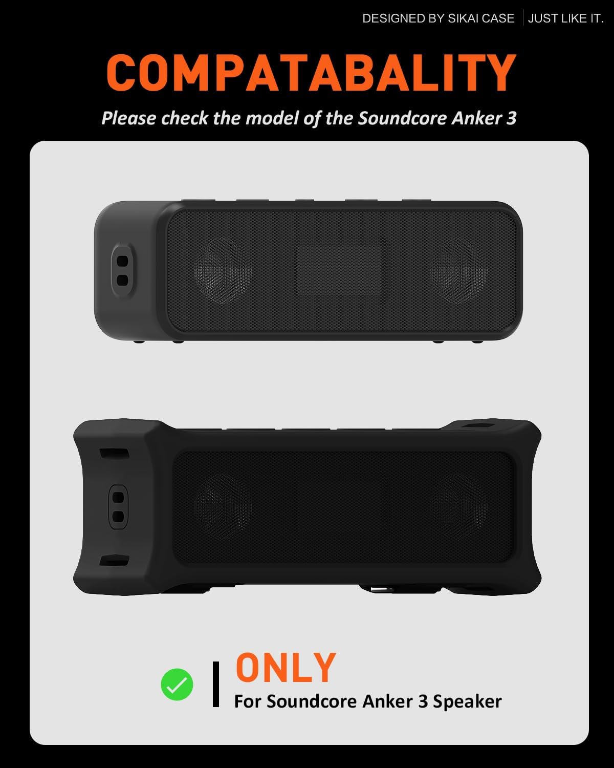 SIKAI CASE Portable Speaker Mount for Anker Soundcore 3, Silicone Case with Adjustable Strap&Handle for Bike/ATV Golf Cart/Shower, Shockproof Dustproof Build Travel Protective Cover (Black)