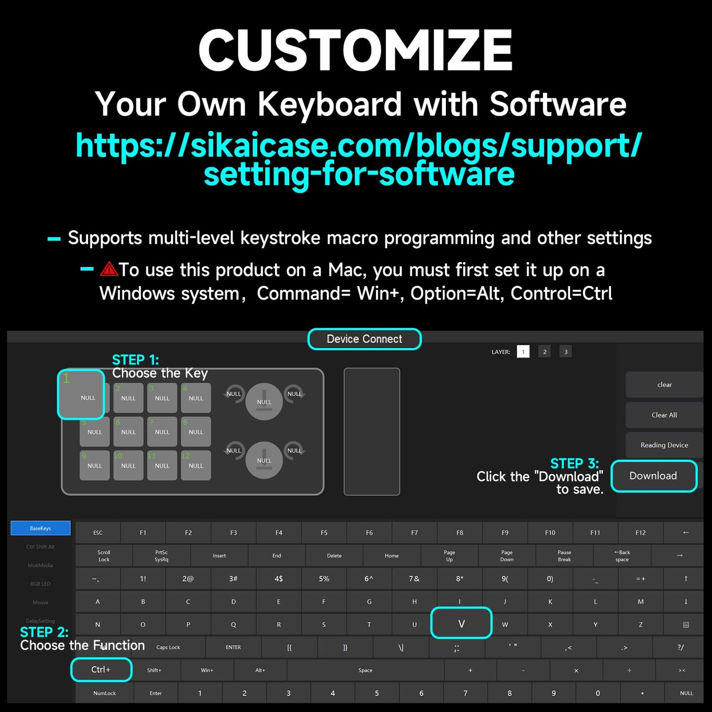 One-Handed Macro Mechanical Keyboard - 12 Keys, Fully Programmable, RGB Hotswap for Gaming, OSU, PS, Editing (2.4G, 3-Layer, Black)