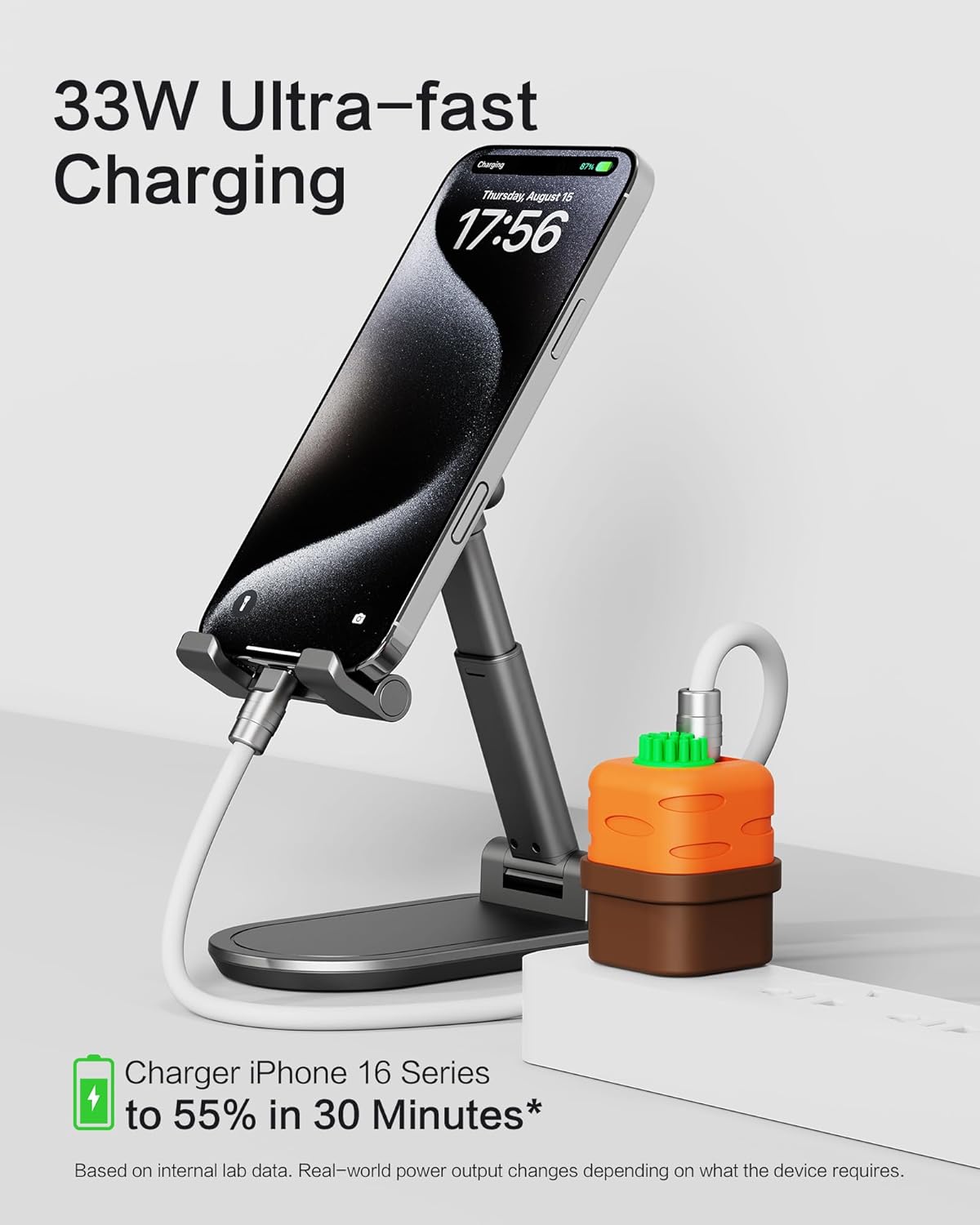 USB C Charger Adapters with Carrot Silicone Case, PD33W Foldable USB C Charger Fast Charging for iPhone 16/15 Series, iPad, Galaxy, Scratch Resistant with Precise Cut-Out