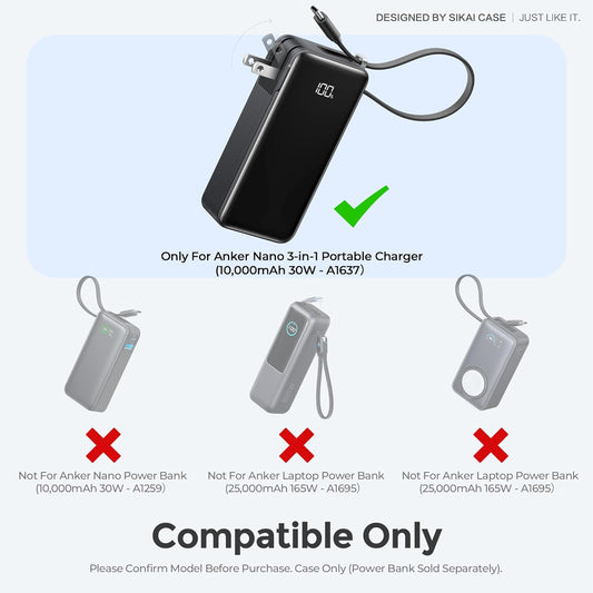 SikaiCase Silicone Case for Anker Power Bank (10K, Fusion, Built-In Cable) A1637