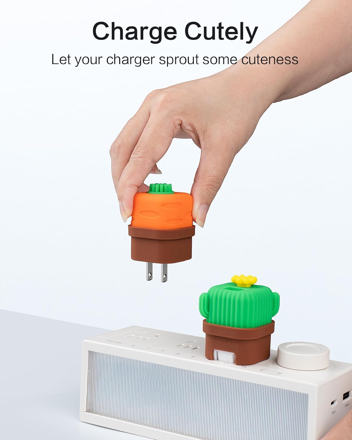 USB C Charger Adapters with Carrot Silicone Case, PD33W Foldable USB C Charger Fast Charging for iPhone 16/15 Series, iPad, Galaxy, Scratch Resistant with Precise Cut-Out