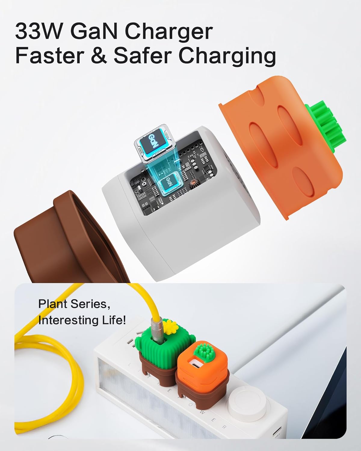 USB C Charger Adapters with Carrot Silicone Case, PD33W Foldable USB C Charger Fast Charging for iPhone 16/15 Series, iPad, Galaxy, Scratch Resistant with Precise Cut-Out