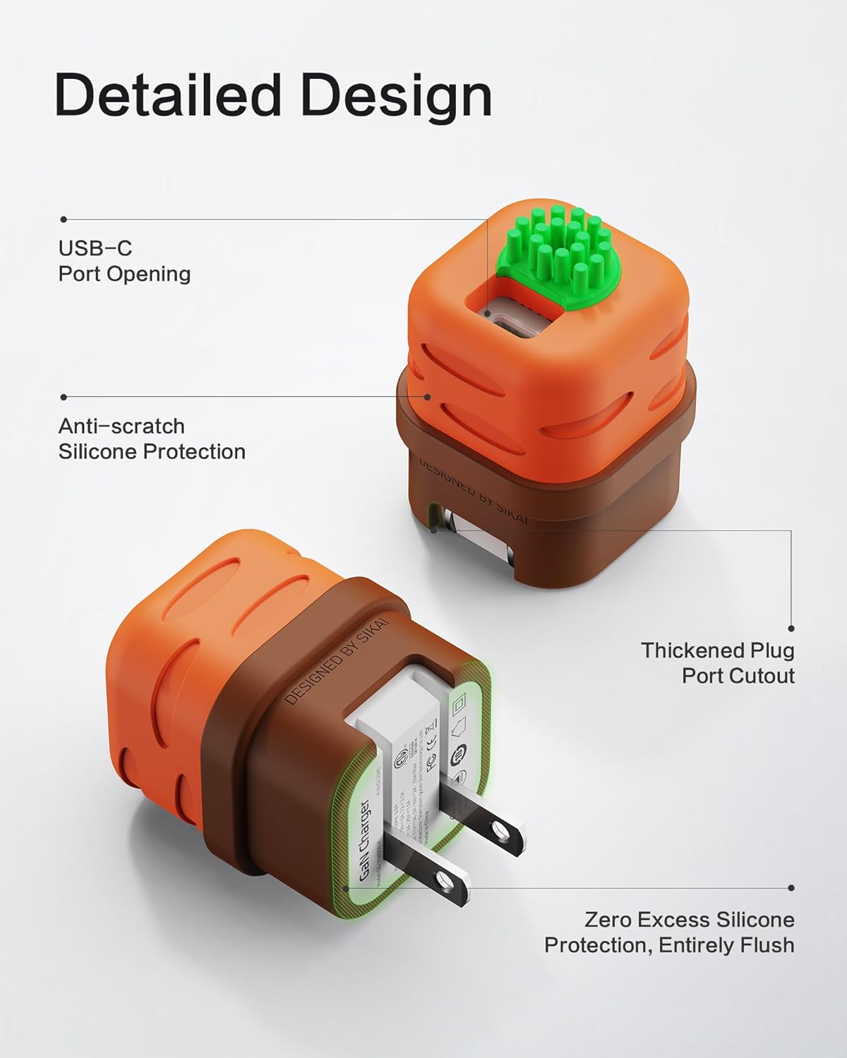 USB C Charger Adapters with Carrot Silicone Case, PD33W Foldable USB C Charger Fast Charging for iPhone 16/15 Series, iPad, Galaxy, Scratch Resistant with Precise Cut-Out