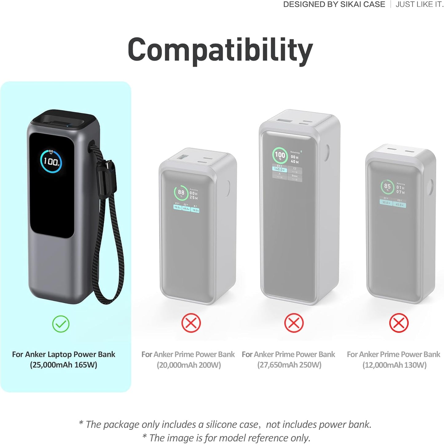 Silicone Case for Anker Laptop Power Bank (25,000mAh 165W) 1/4" Nut Hole,SD/SIM Card Storage, Display Protection&Dustproof, Travel Protective Cover Compatible with Anker Power Bank 165W
