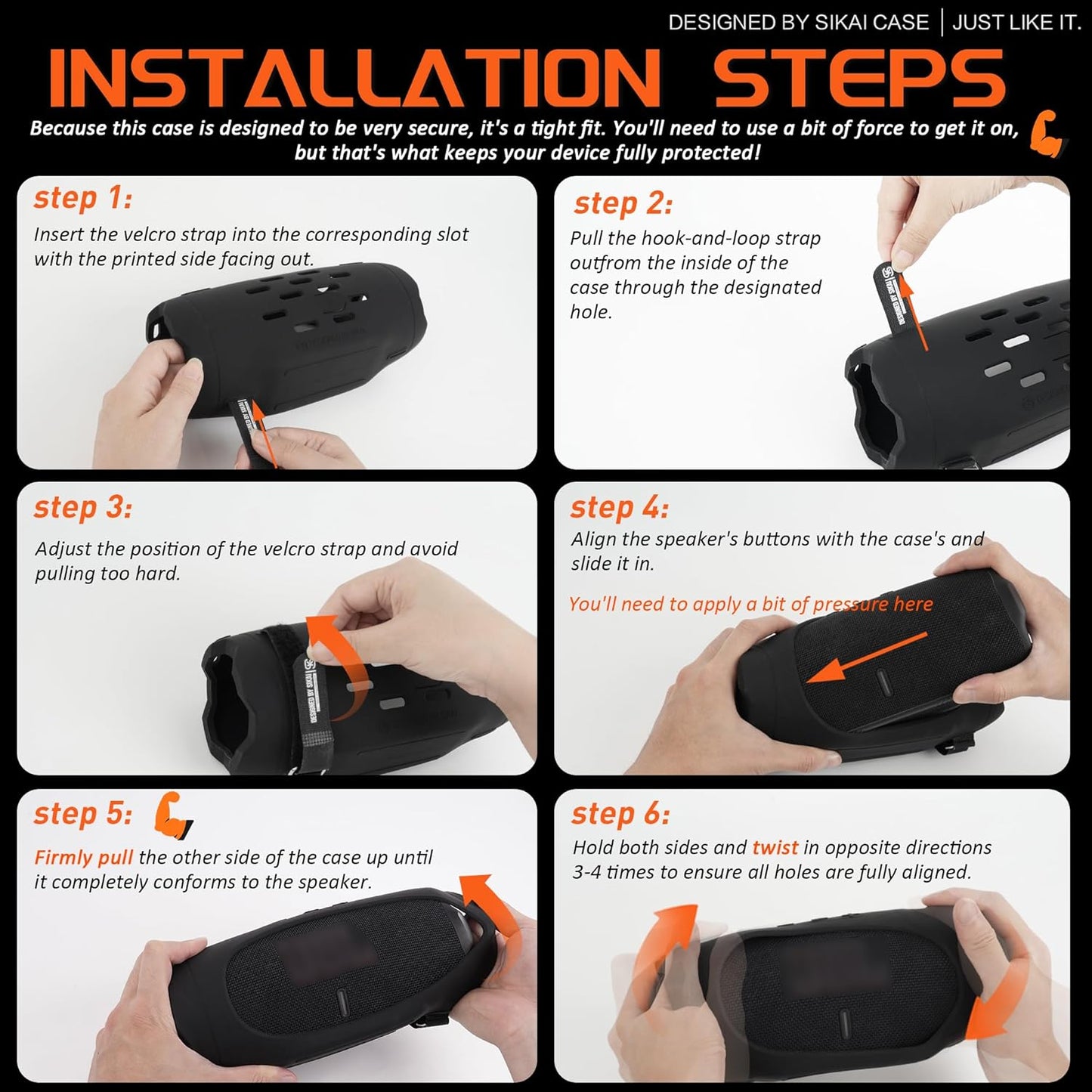 SIKAI CASE Silicone Case Compatible with JBL Charge 6, Portable Speaker Mount with Adjustable Strap & Detachable Shoulder Strap for Bike, Motorcycle, Golf Cart, Boat Railing, Case Only