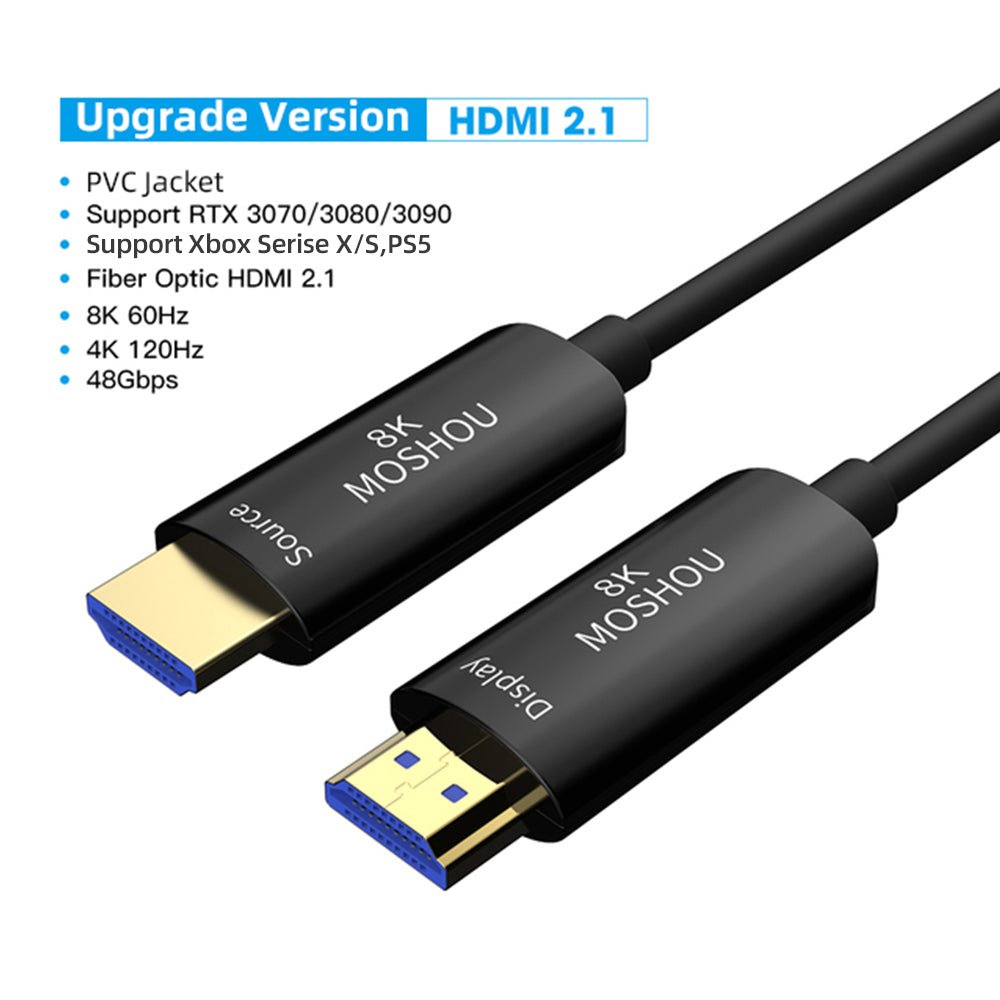 8K HDMI 2.1 Optical Fiber Cable - eARC HDR, 8K@60Hz, 4K@120Hz, TPU Cover for Xbox, PS5, Samsung QLED TV - SIKAI CASE