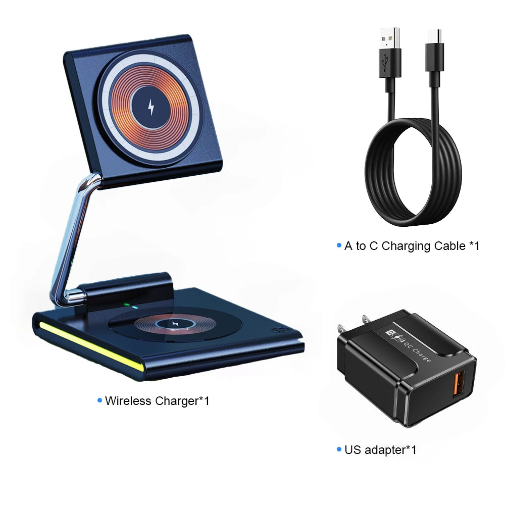 Foldable RGB Wireless Charger for iPhone 15 14 13 12 Pro LED Dock Station for Apple Watch S9 Ultra 2 AirPods Pro IWatch Holder SIKAI CASE