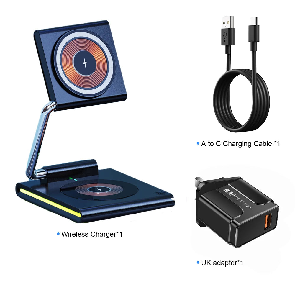 Foldable RGB Wireless Charger for iPhone 15 14 13 12 Pro LED Dock Station for Apple Watch S9 Ultra 2 AirPods Pro IWatch Holder SIKAI CASE