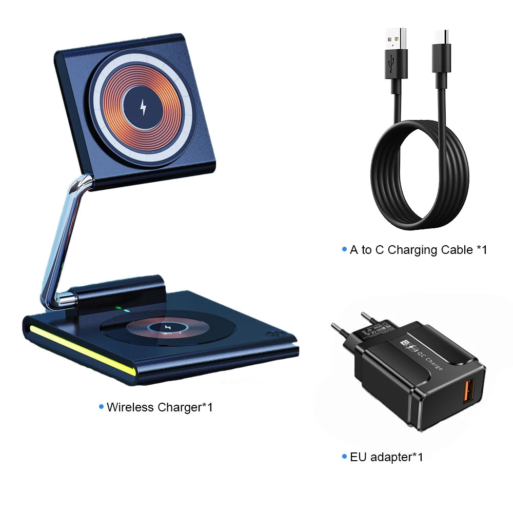 Foldable RGB Wireless Charger for iPhone 15 14 13 12 Pro LED Dock Station for Apple Watch S9 Ultra 2 AirPods Pro IWatch Holder SIKAI CASE