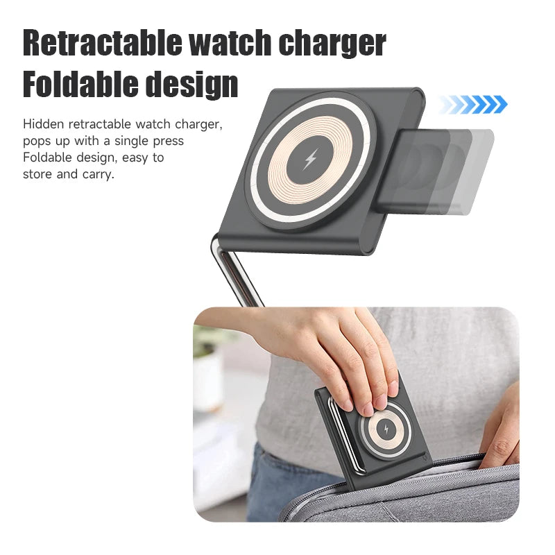 Foldable RGB Wireless Charger for iPhone 15 14 13 12 Pro LED Dock Station for Apple Watch S9 Ultra 2 AirPods Pro IWatch Holder