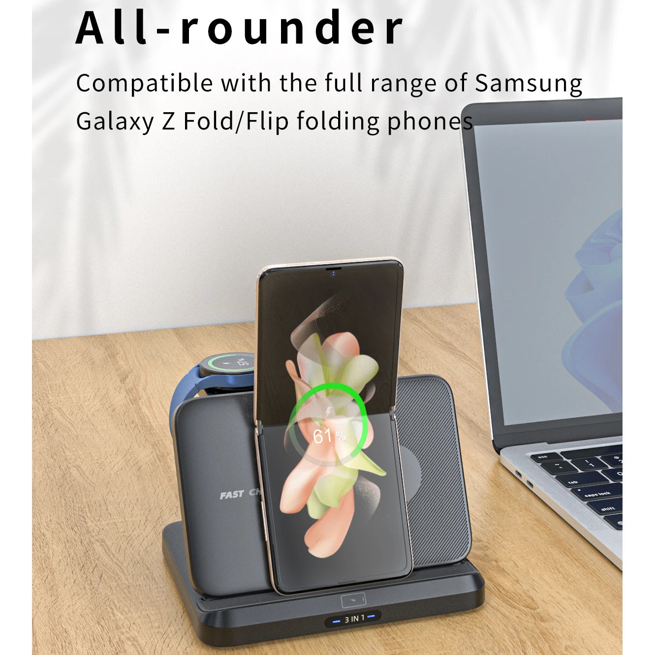Foldable Wireless Charger Stand for Samsung Galaxy Z Fold 5 4 3 S24 Ultra Fast Charging Dock Station for Galaxy Watch 6 Buds2