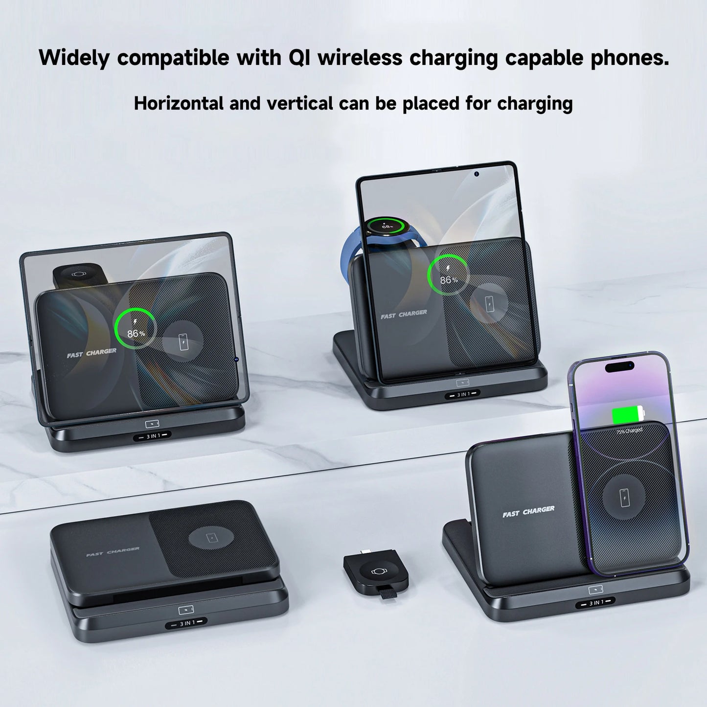Foldable Wireless Charger Stand for Samsung Galaxy Z Fold 5 4 3 S24 Ultra Fast Charging Dock Station for Galaxy Watch 6 Buds2