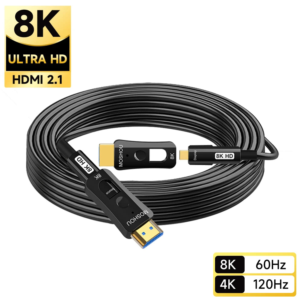MOSHOU 8K HDMI 2.1 Optical Fiber Cable eARC HDR 8K 60Hz 4K 120Hz Micro HDMI to HDMI for Xbox PS5 Samsung QLED TV Amplifier