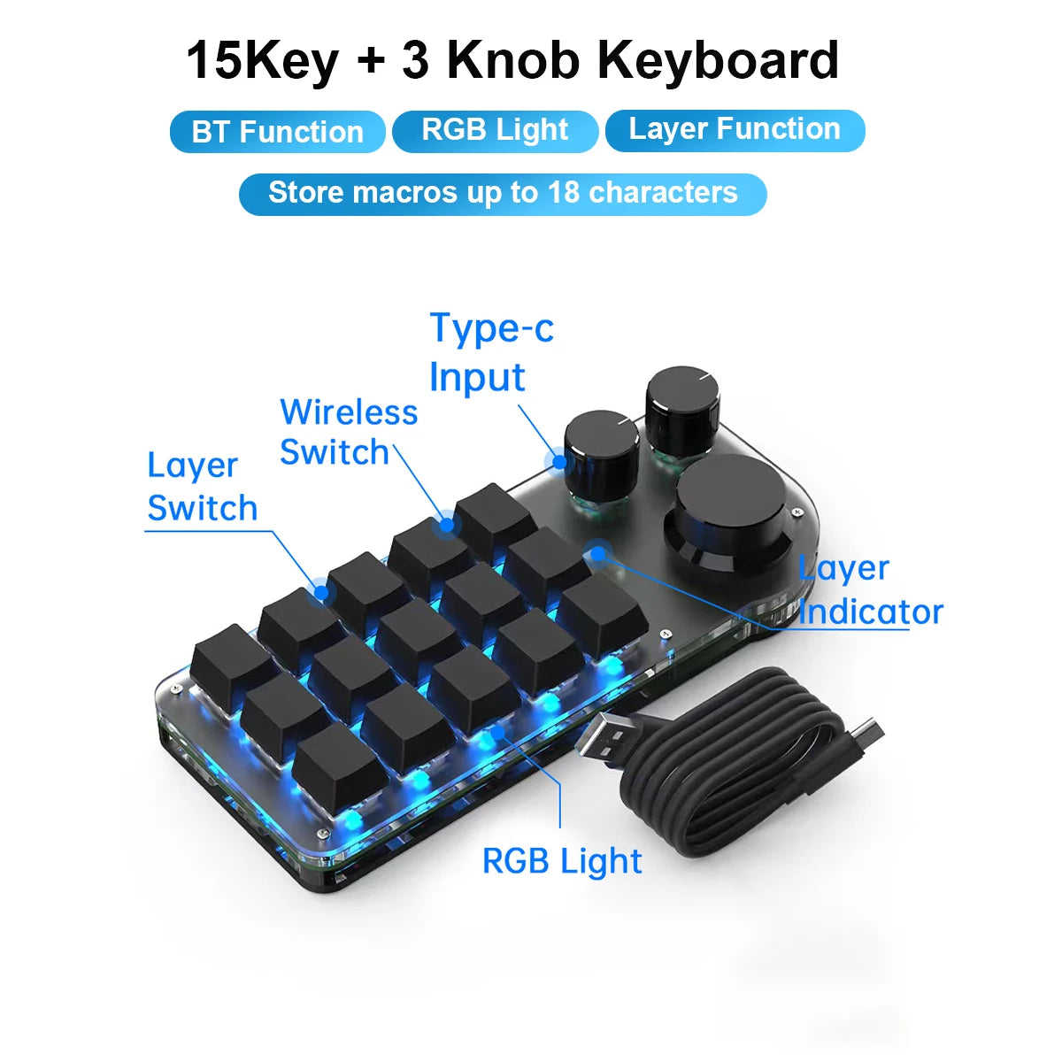 USB Custom Keyboard Volume Button Knob Programming Macro Gaming Photoshop Hotswap Keypad Mechanical Red Switch BT Keyboard 9 Key