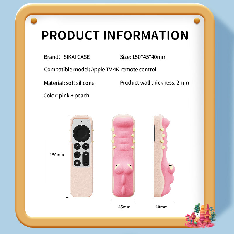 SIKAI PINK Crocodile Shape New Silicone Case Soft Non-slip Anti-drop for Apple TV 4K Siri Remote Protection Cover SIKAI CASE