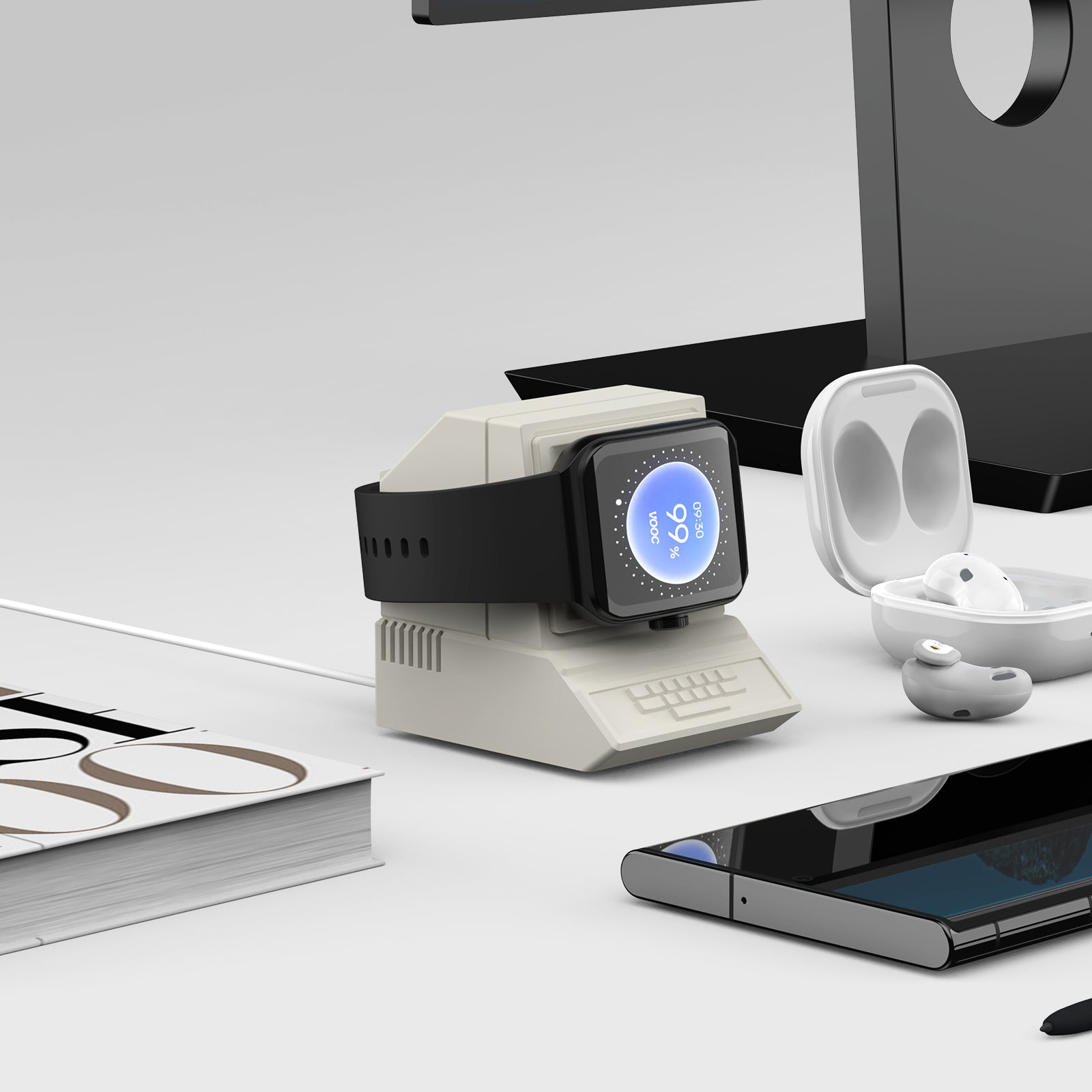Charging Dock Station for OPPO Watch 3 Pro Smart Watch Charger Stand Holder Retro Computer Pattern Bracket for OPPO Watch 3 SIKAI CASE