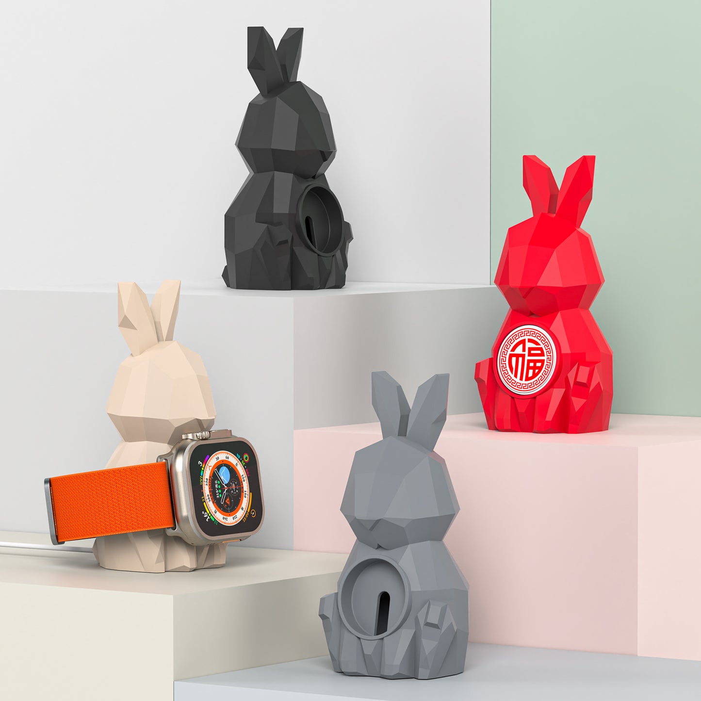 Geometric Rabbit Design Charger Stand for Apple Watch, Compatible with iWatch Series 8, SE2, 7, 6, SE, 5, 4, 3, 2, 1 / 45mm, 44mm, 42mm, 41mm, 40mm, 38mm, Support Night Stand Mode SIKAI CASE
