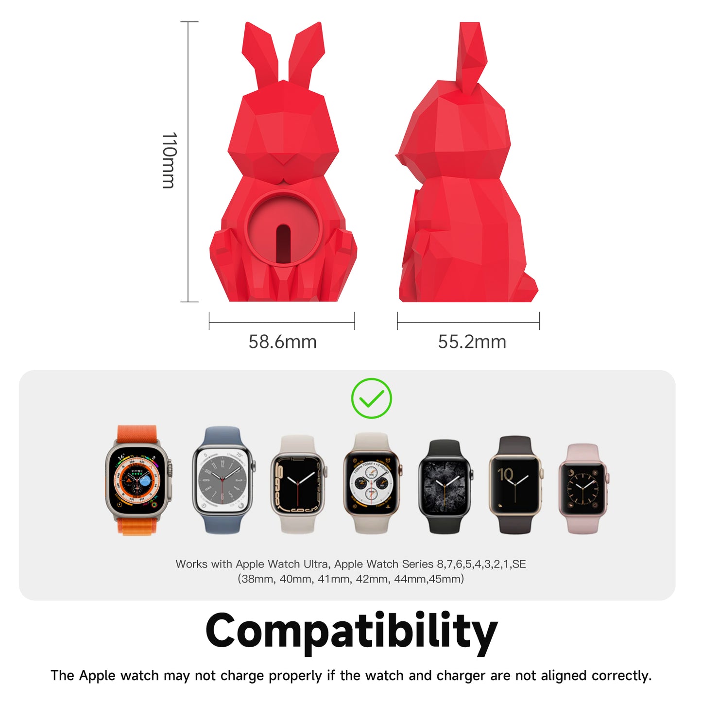 Geometric Rabbit Design Charger Stand for Apple Watch, Compatible with iWatch Series 8, SE2, 7, 6, SE, 5, 4, 3, 2, 1 / 45mm, 44mm, 42mm, 41mm, 40mm, 38mm, Support Night Stand Mode SIKAI CASE