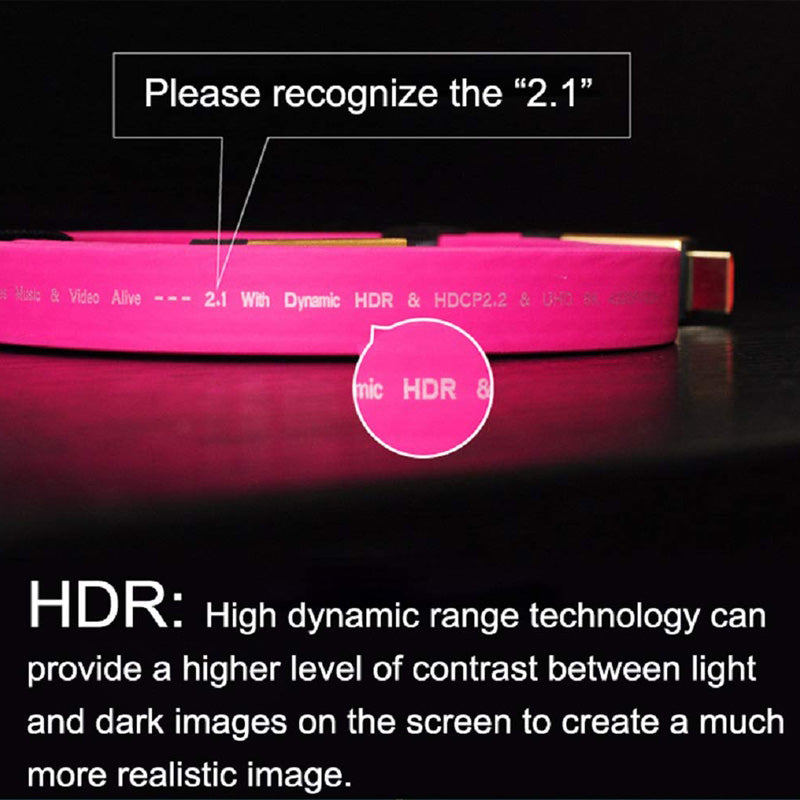 Pink Flat cable HDMI Cables UHD HDR 48Gbs 4K@60HZ 8K@120Hz Audio & Video Cables MOSHOU HDMI 2.1 Cord