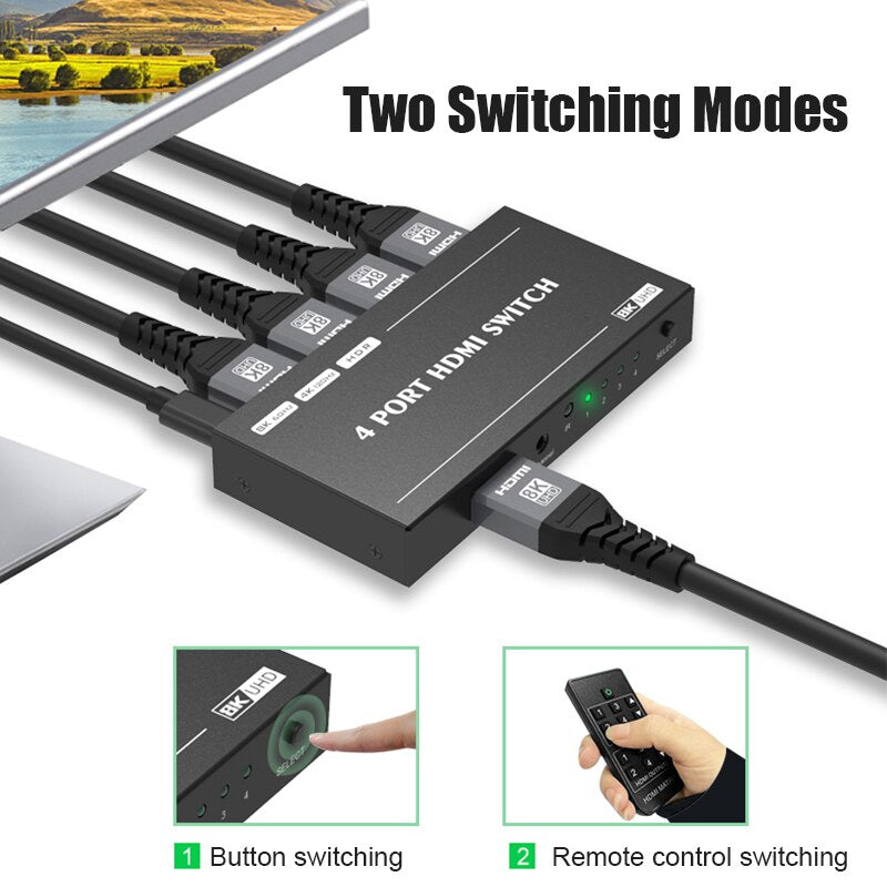 8K Switcher 4 in 1 out HD 1080P Video Cable Splitter 1x4 Hub