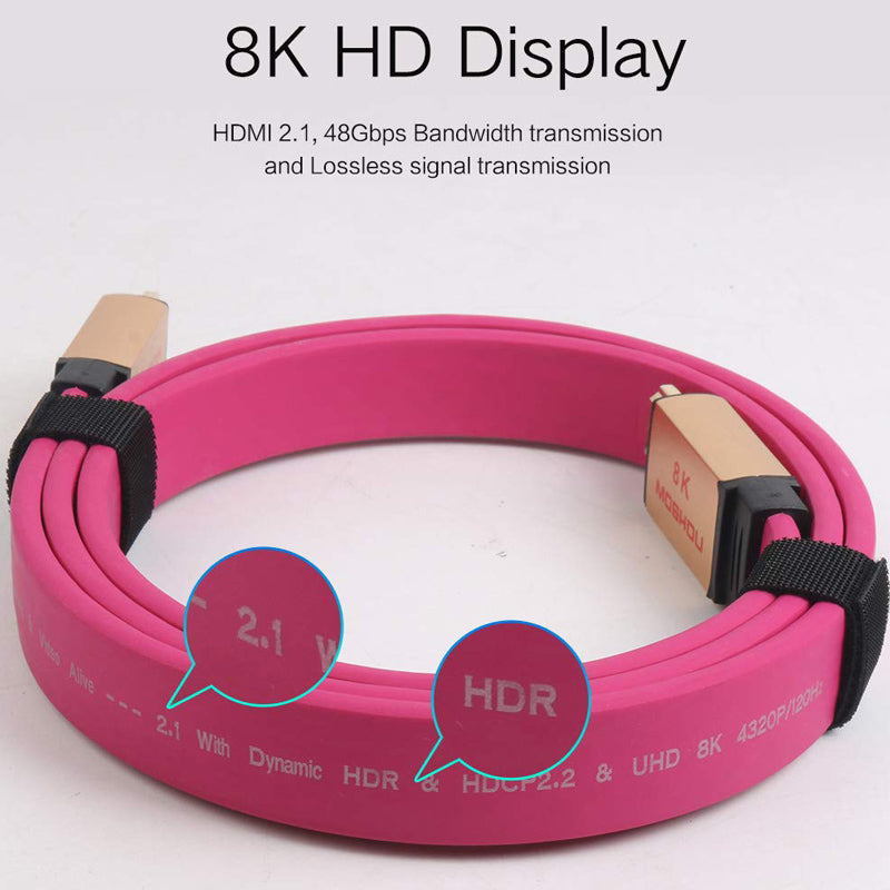Pink Flat cable HDMI Cables UHD HDR 48Gbs 4K@60HZ 8K@120Hz Audio & Video Cables MOSHOU HDMI 2.1 Cord SIKAI CASE