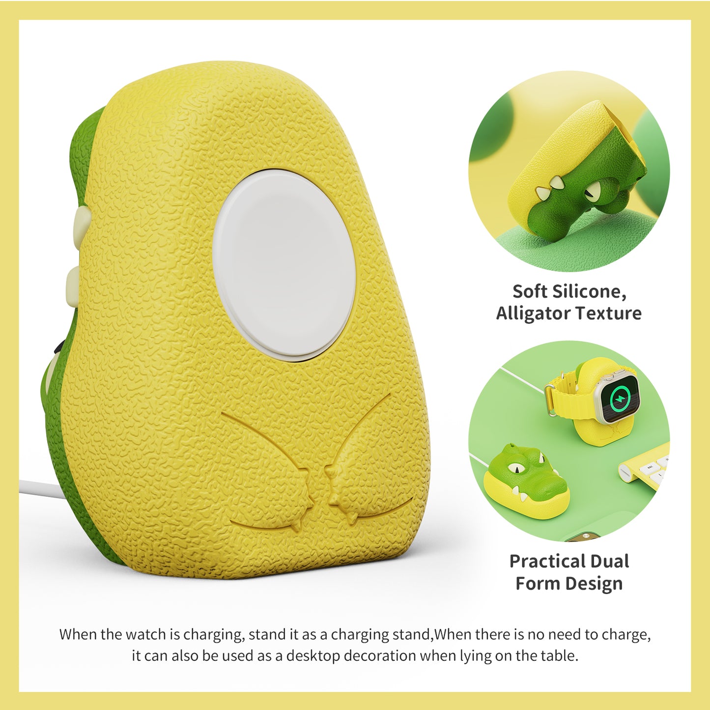 SIKAI Cute Crocodile Charger Stand Compatible with Apple Watch Series 8/7/6/SE/5/4/3/2/1 (45mm, 44mm, 42mm, 41mm, 40mm, 38mm), Skin-Friendly Silicone, Nightstand Mode, Home/Office Use, Ideal Gift SIKAI CASE