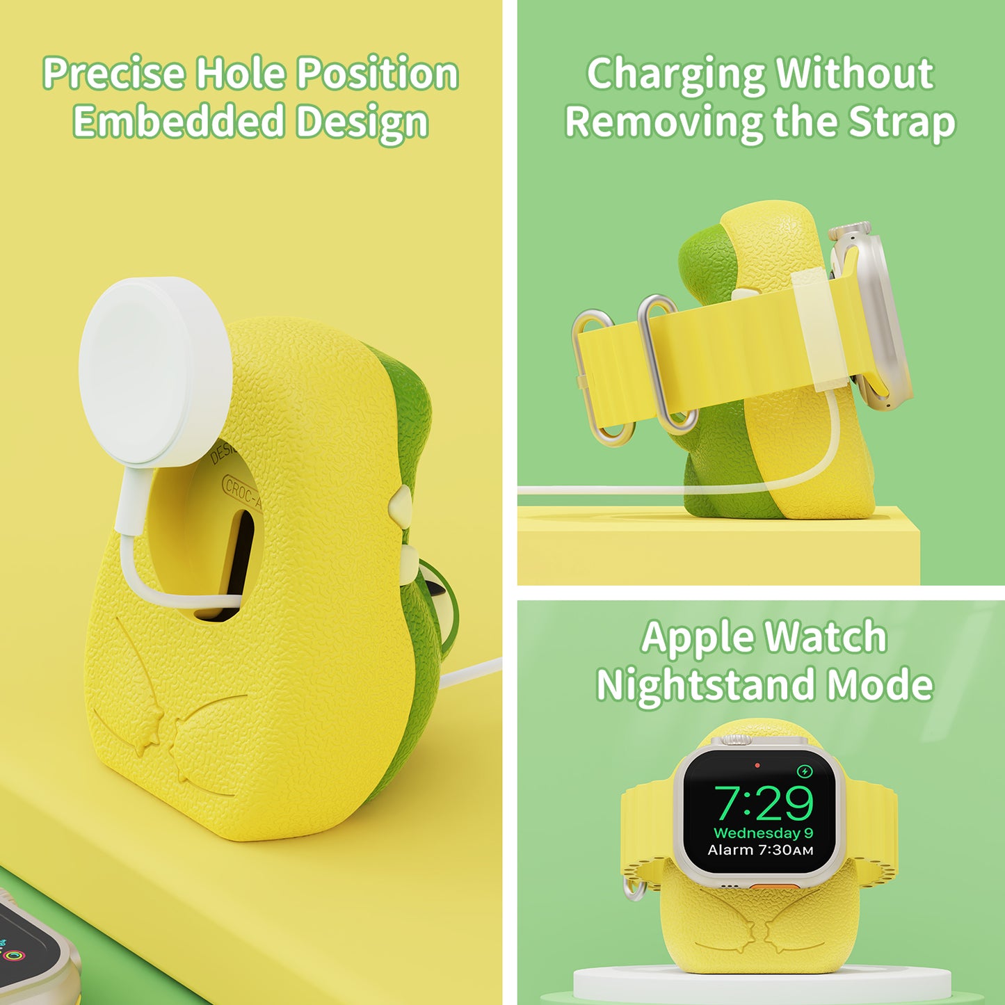 SIKAI Cute Crocodile Charger Stand Compatible with Apple Watch Series 8/7/6/SE/5/4/3/2/1 (45mm, 44mm, 42mm, 41mm, 40mm, 38mm), Skin-Friendly Silicone, Nightstand Mode, Home/Office Use, Ideal Gift SIKAI CASE