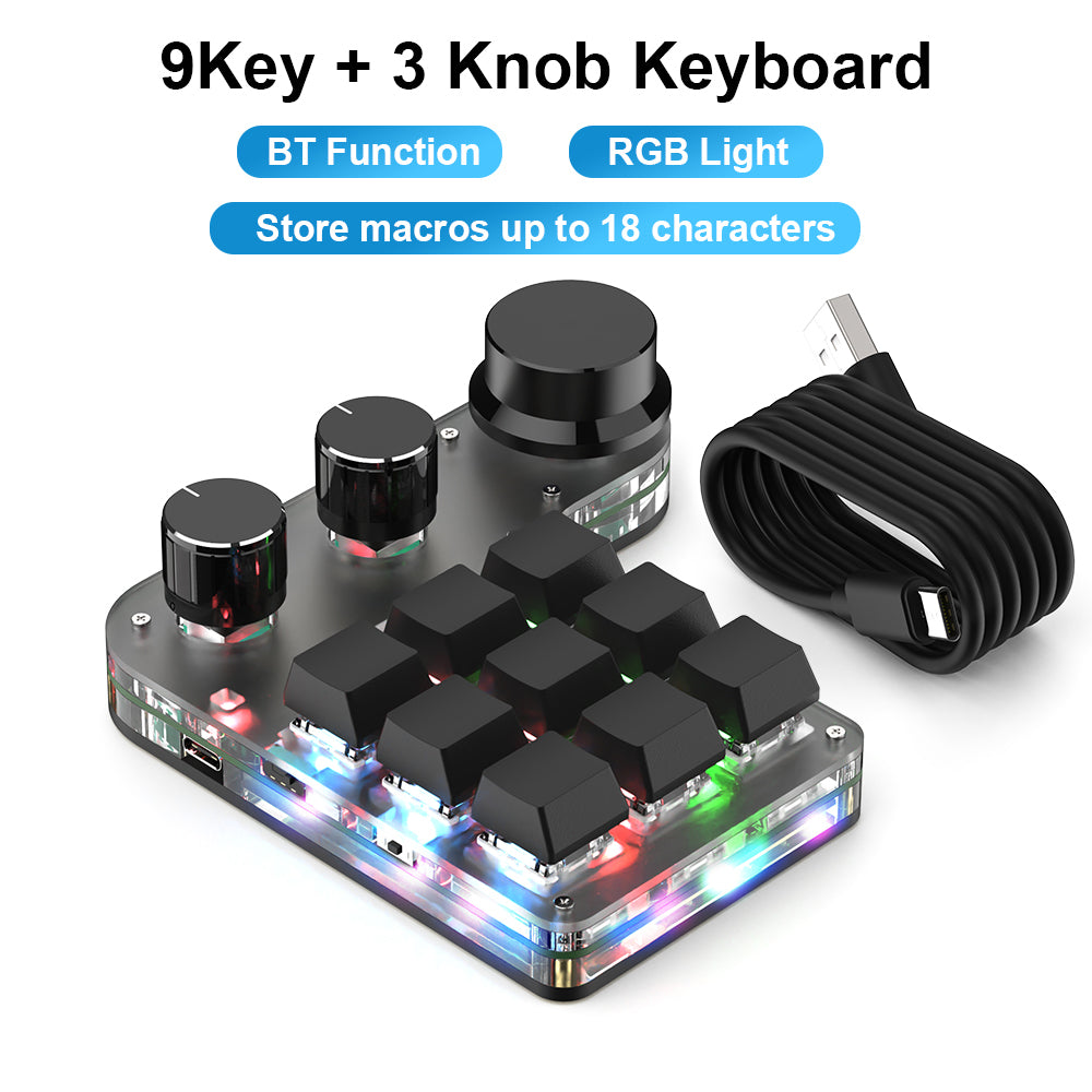 USB Custom Keyboard Volume Button Knob Programming Macro Gaming Photoshop Hotswap Keypad Mechanical Red Switch BT Keyboard 9 Key