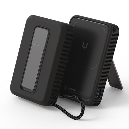 SikaiCase black silicone case for Anker Zolo Magnetic Power Bank A1685 with stand and cable access