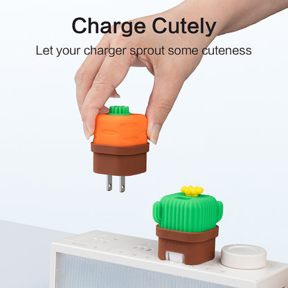 USB C Charger Adapters with Carrot Silicone Case, PD33W Foldable USB C Charger Fast Charging for iPhone 16/15 Series, iPad, Galaxy, Scratch Resistant with Precise Cut-Out