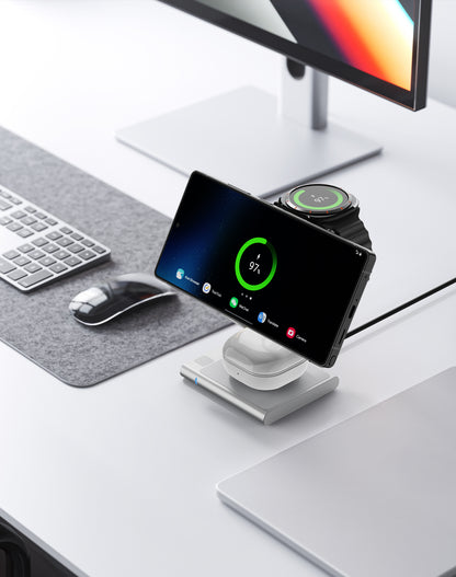 4 in 1Wireless Charger for Samsung Wireless Charging Station for Samsung Galaxy S25 S24 Ultra/S23 Ultra/S22/S21/Note 20/Z Flip 6/Fold 6, Charger for Samsung Galaxy Watch Ultra/7/6/5, Galaxy Buds 2/2 Pro