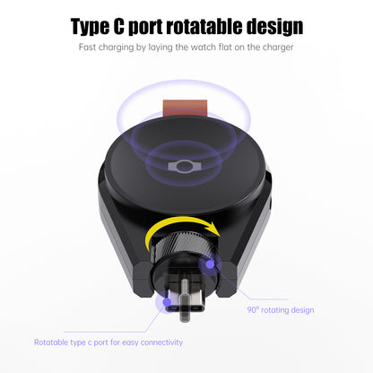 Portable Charger for Samsung Galaxy Watch - 2-in-1 USB-C Travel Charger, Compatible with Galaxy Watch Series, Rotatable Magnetic [OTG], Black