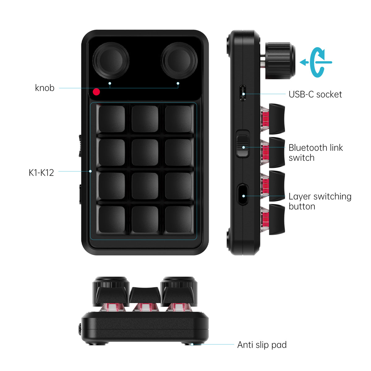 SikaiCase 12-Key + 2-Knob Programmable Mechanical Mini Keyboard
