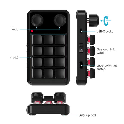 SikaiCase 12-Key + 2-Knob Programmable Mechanical Mini Keyboard