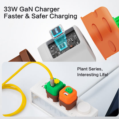 USB C Charger Adapters with Carrot Silicone Case, PD33W Foldable USB C Charger Fast Charging for iPhone 16/15 Series, iPad, Galaxy, Scratch Resistant with Precise Cut-Out