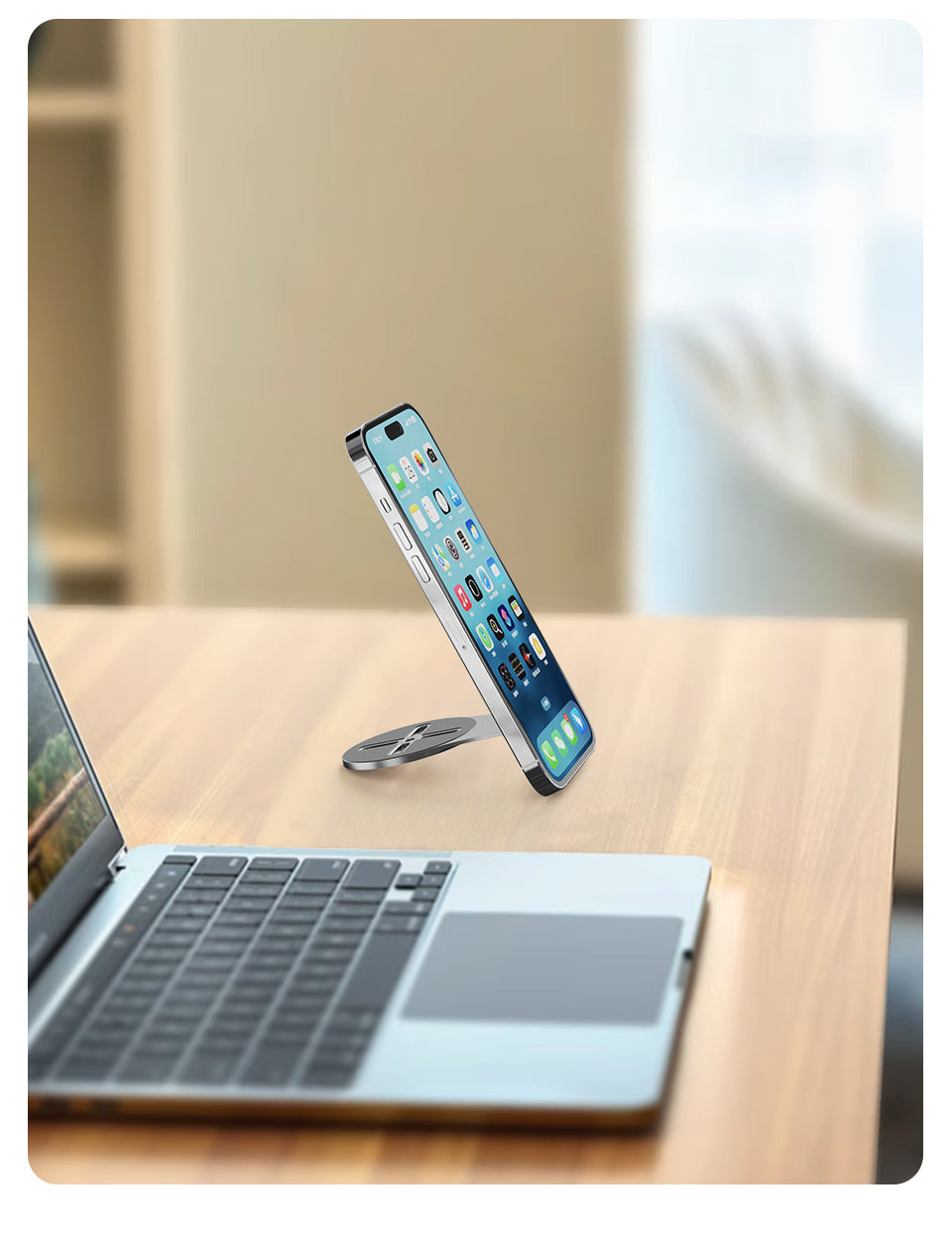 MagoX. Magnetic Phone Mount for iPhone 17 - Folding Metal Floating Stand for Laptop & Car Dashboard Screen - Universal Navigation Holder for Tesla, Xiaomi SU7 & EV