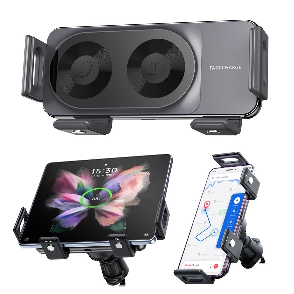 15W Qi Wireless Car Charger Mount Holder for Samsung Galaxy Z Fold5 S23 Ultra Phone Auto Clamp Fast Charger for iPhone 15 Pro - SIKAI CASE