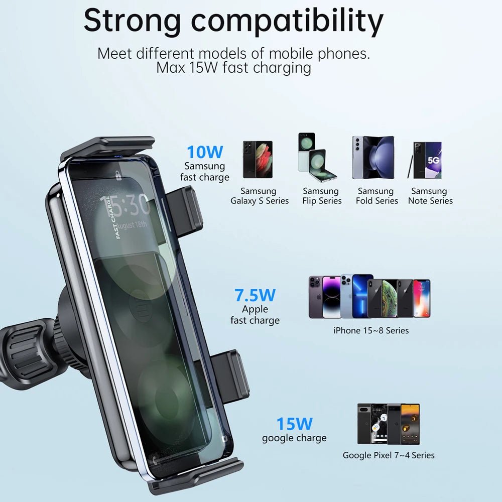 15W Qi Wireless Car Charger Mount Holder for Samsung Galaxy Z Fold5 S23 Ultra Phone Auto Clamp Fast Charger for iPhone 15 Pro - SIKAI CASE