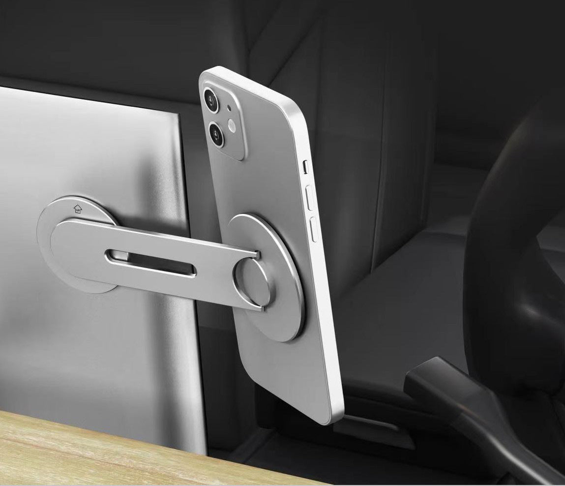 MagoX. Magnetic Phone Mount for iPhone 17 - Folding Metal Floating Stand for Laptop & Car Dashboard Screen - Universal Navigation Holder for Tesla, Xiaomi SU7 & EV