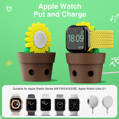 Sunflower Charger Stand for Apple Watch Series Ultra2/Ultra/9/8/SE2/7/6/SE/5/4/3/2/1, Galaxy Watch6/5 - Silicone Desk Stand
