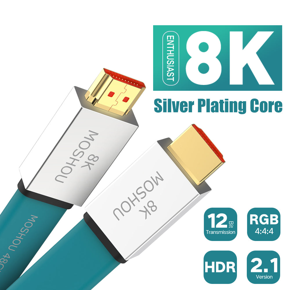 MOSHOU HDMI 2.1 Cable 48Gbps 8K@60Hz 4K@120Hz Ultra High Speed HDMI Cord HDCP 2.2 & 2.3 HDR 10 eARC for Dolby Vision Atmos