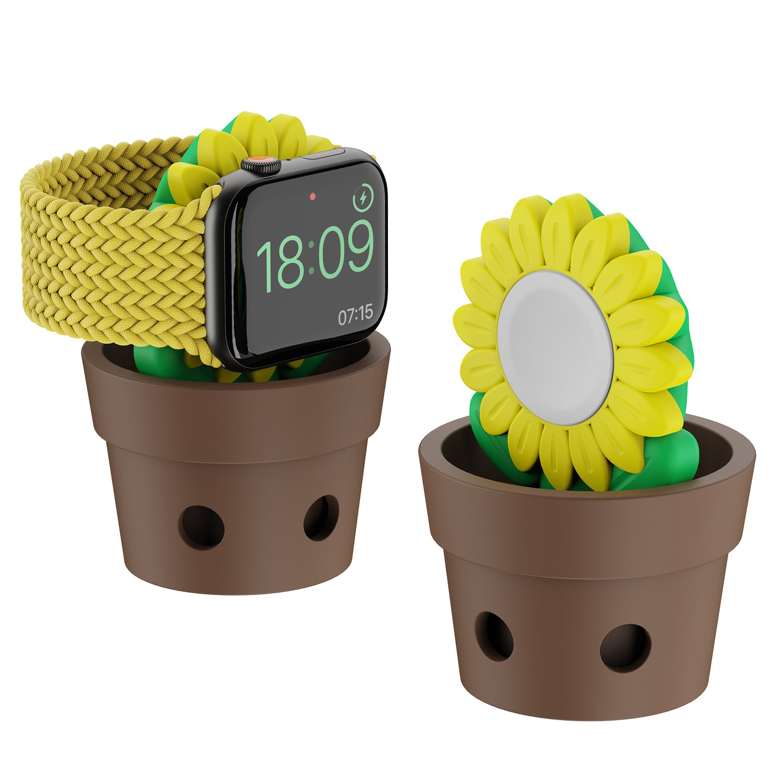 Sunflower Charger Stand for Apple Watch Series Ultra2/Ultra/9/8/SE2/7/6/SE/5/4/3/2/1, Galaxy Watch6/5 - Silicone Desk Stand