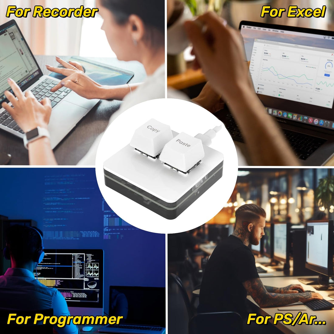 2-Key Copy Paste Keyboard, OSU Keypad - One-Handed Backlit Mini USB ...