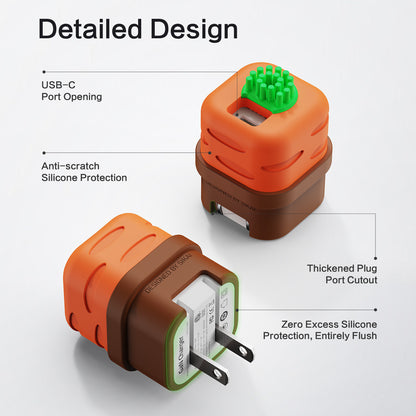 USB C Charger Adapters with Carrot Silicone Case, PD33W Foldable USB C Charger Fast Charging for iPhone 16/15 Series, iPad, Galaxy, Scratch Resistant with Precise Cut-Out