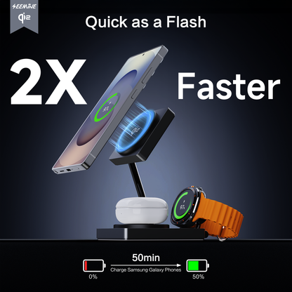 Qi2 Wireless Charger for Samsung, 3 in 1 Wireless Charging Station for Samsung Galaxy S25 S24 Ultra/S23 Ultra/S22/S21/Note 20/Z Flip 6/Fold 6, Charger for Samsung Galaxy Watch Ultra/7/6/5, Galaxy Buds 2/2 Pro