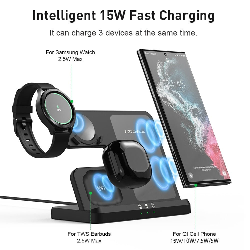 3 in 1 Wireless Charger Stand for Samsung Galaxy S23 S22 21 Ultra S20 30W Fast Charging Dock Station Watch 6 /5 Holder Buds2 Pro - SIKAI CASE