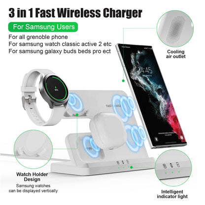 3 in 1 Wireless Charger Stand for Samsung Galaxy S23 S22 21 Ultra S20 30W Fast Charging Dock Station Watch 6 /5 Holder Buds2 Pro - SIKAI CASE